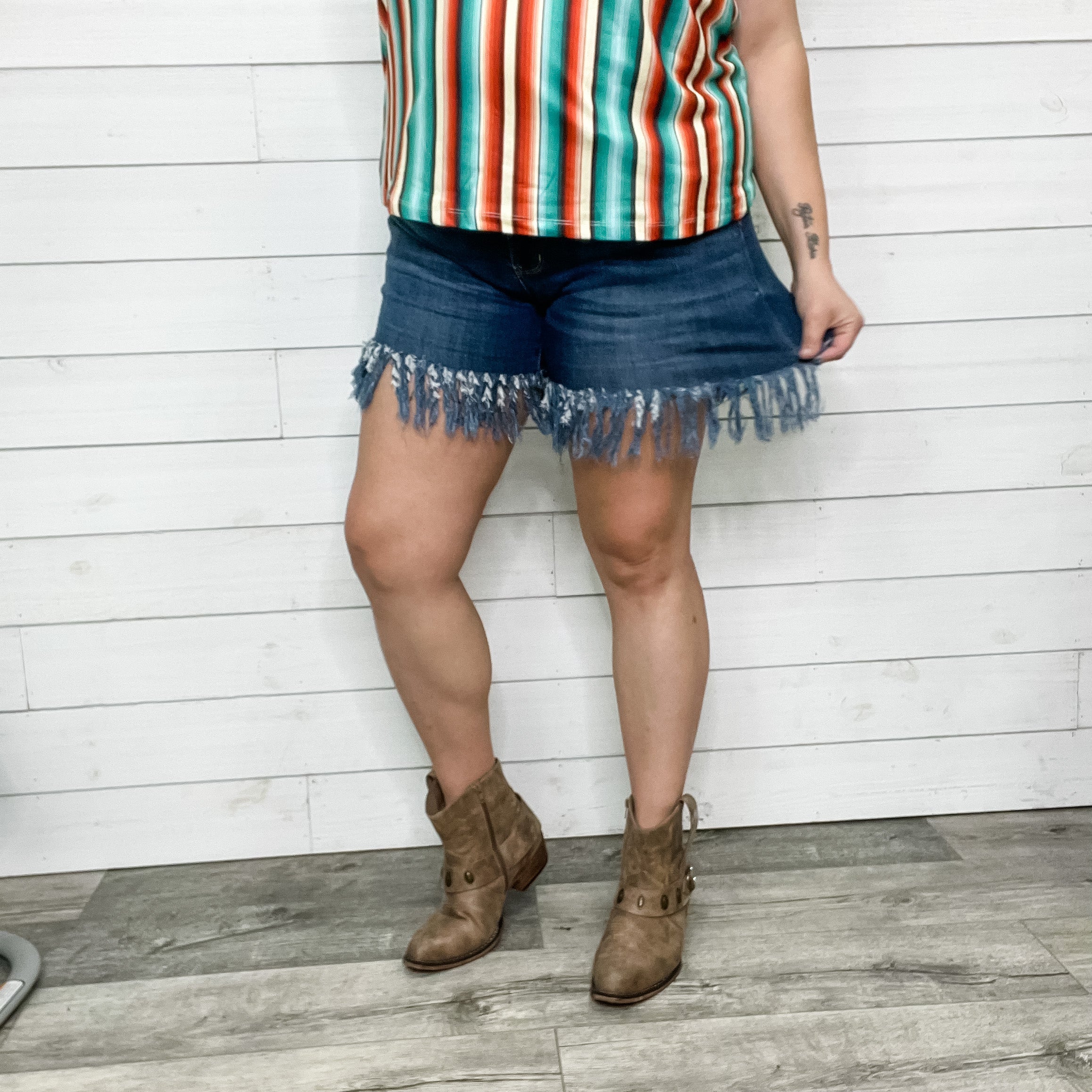 Judy Blue Rodeo Fringe Shorts-Lola Monroe Boutique