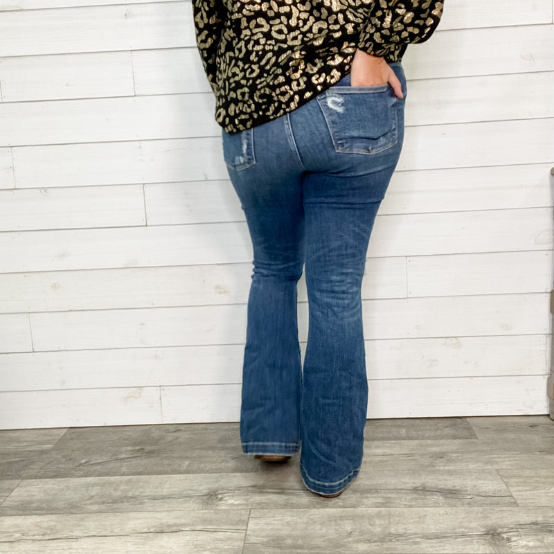 Judy Blue "Saddle Up" Buttonfly Flare Jeans-Lola Monroe Boutique