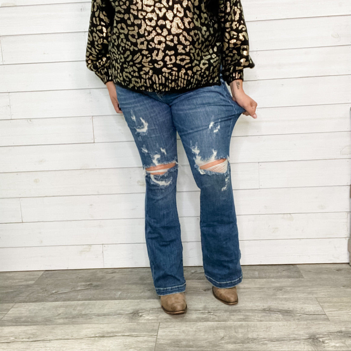 Judy Blue "Saddle Up" Buttonfly Flare Jeans-Lola Monroe Boutique