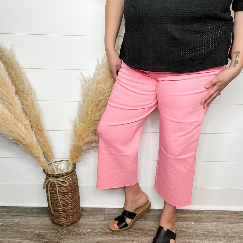 Judy Blue "Sammy" Pink Tummy Control Wide Leg Crops