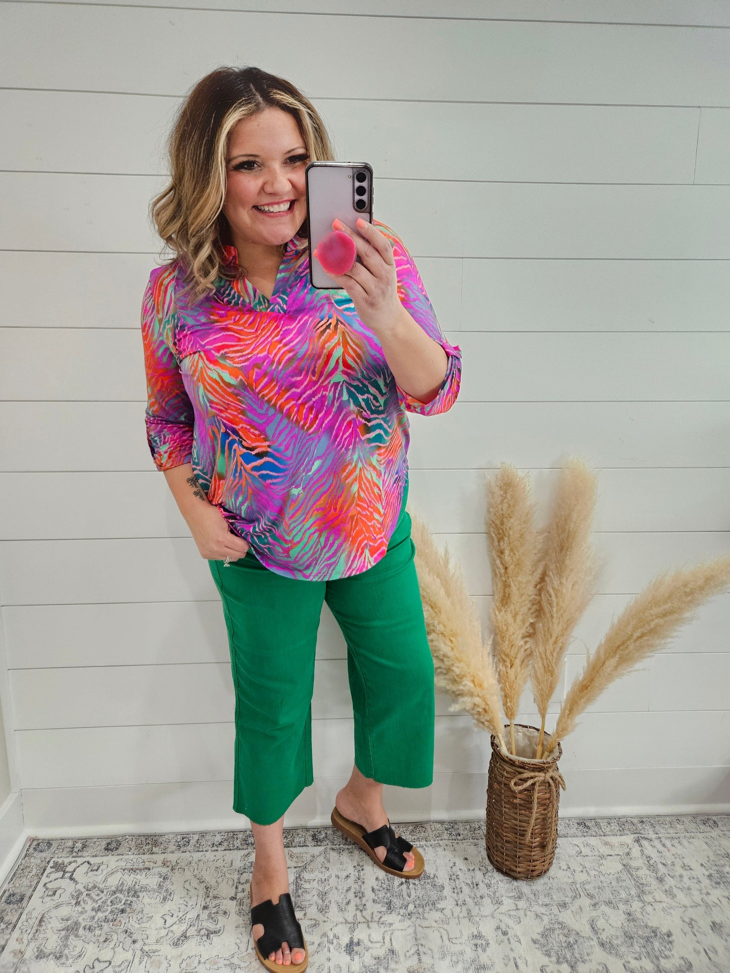 Judy Blue "Seeing Green" Kelly Green Tummy Control Wide Leg Crops