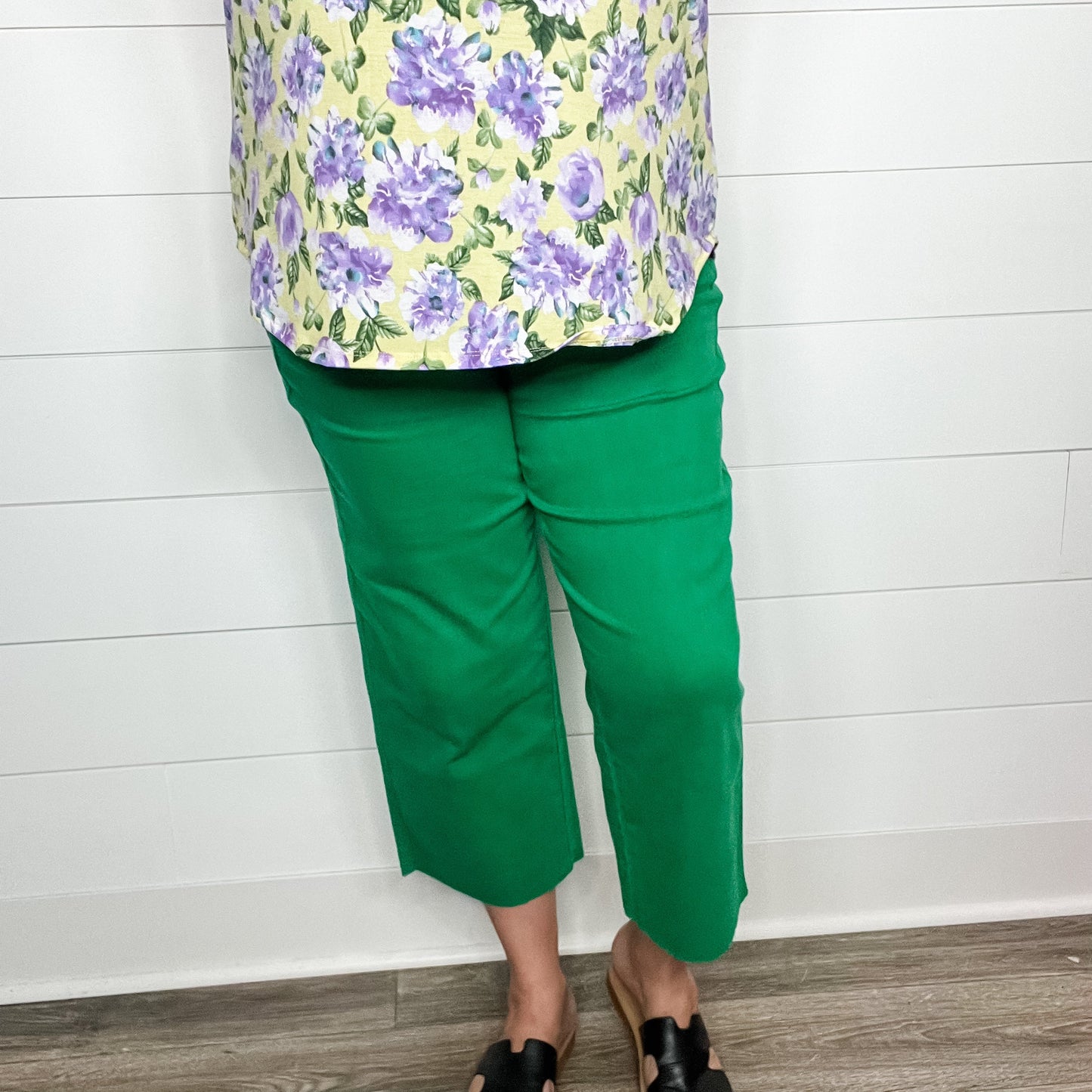 Judy Blue "Seeing Green" Kelly Green Tummy Control Wide Leg Crops
