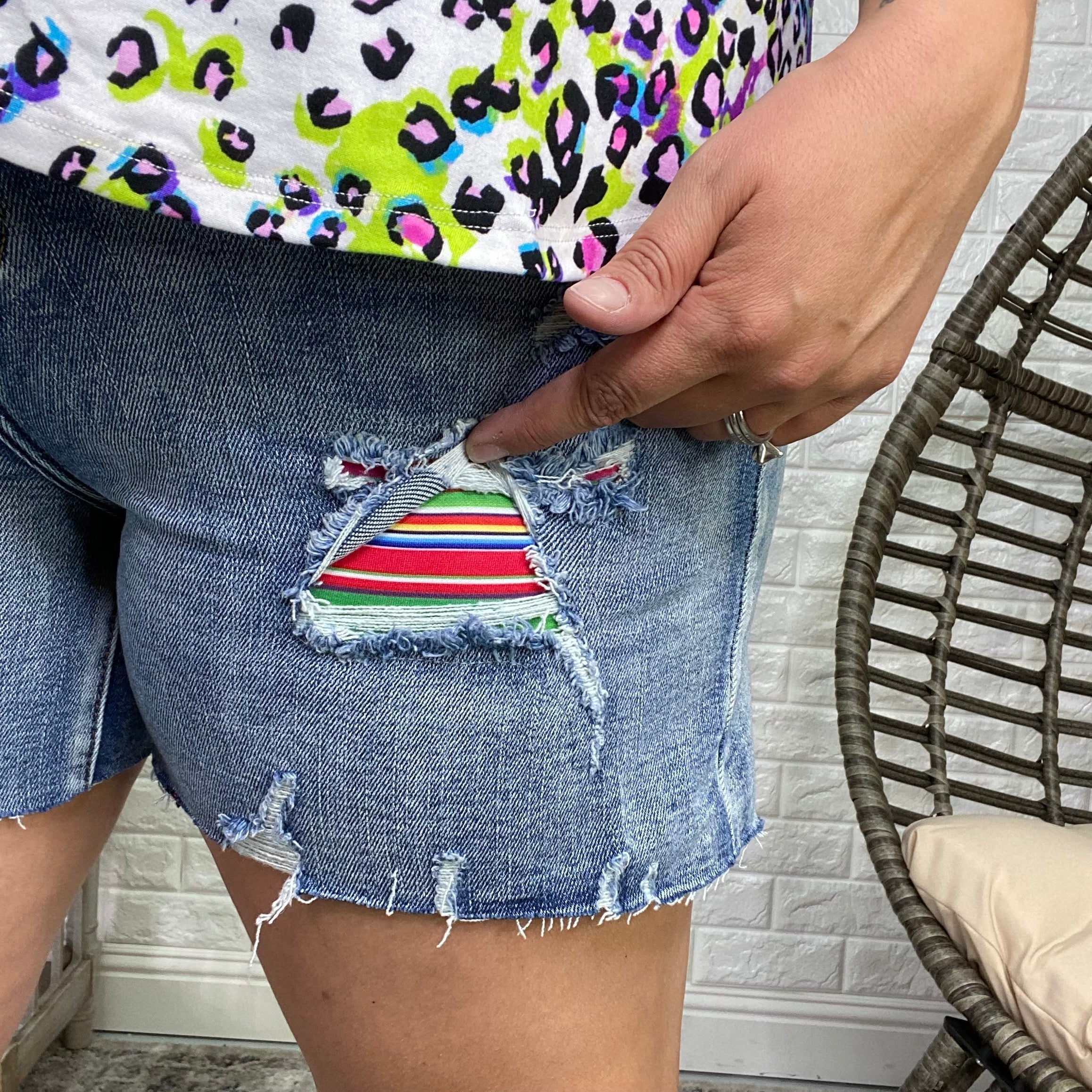 Judy Blue Serape Patch Mid Thigh Shorts-Lola Monroe Boutique