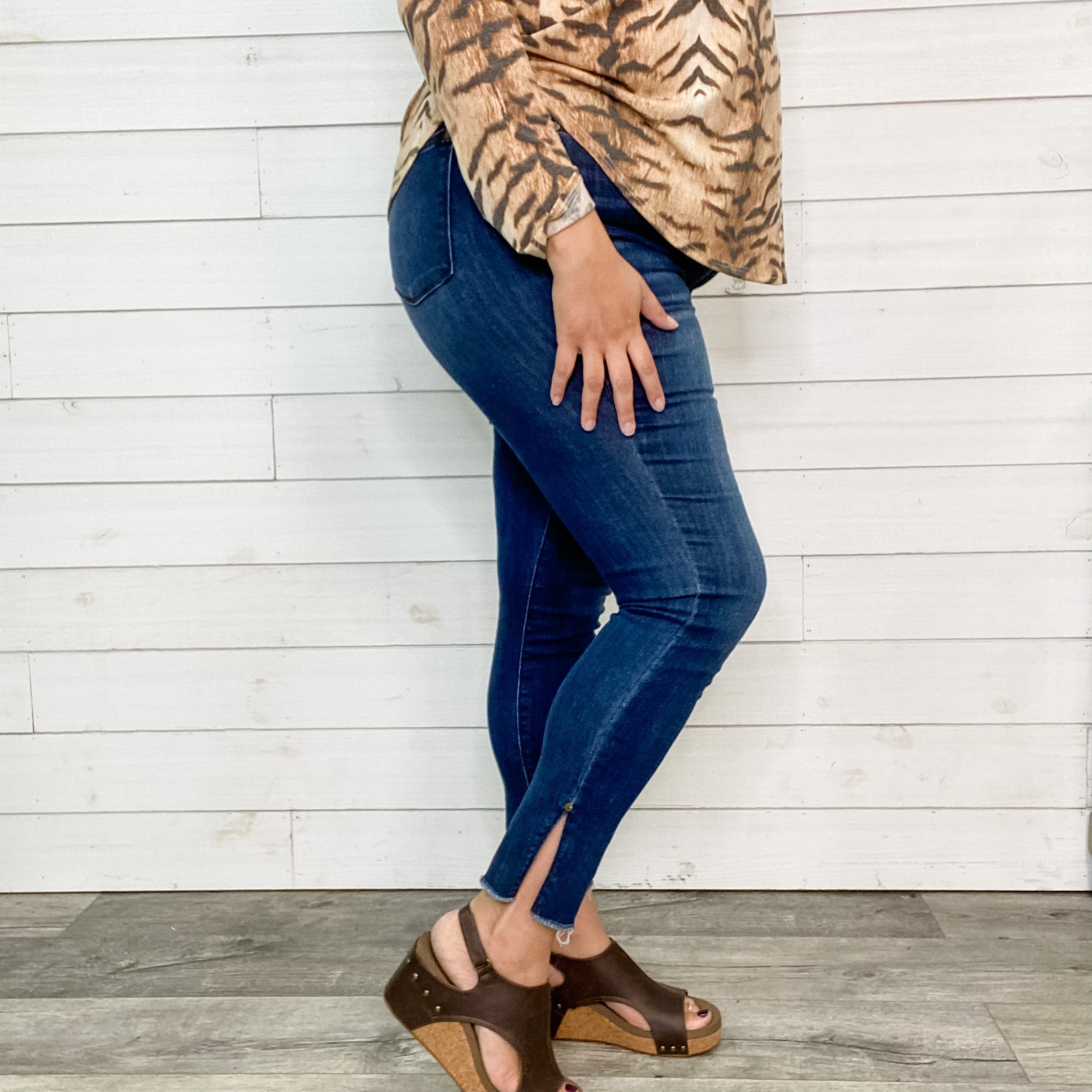 Judy Blue Side Slit Skinny Jeans-Lola Monroe Boutique