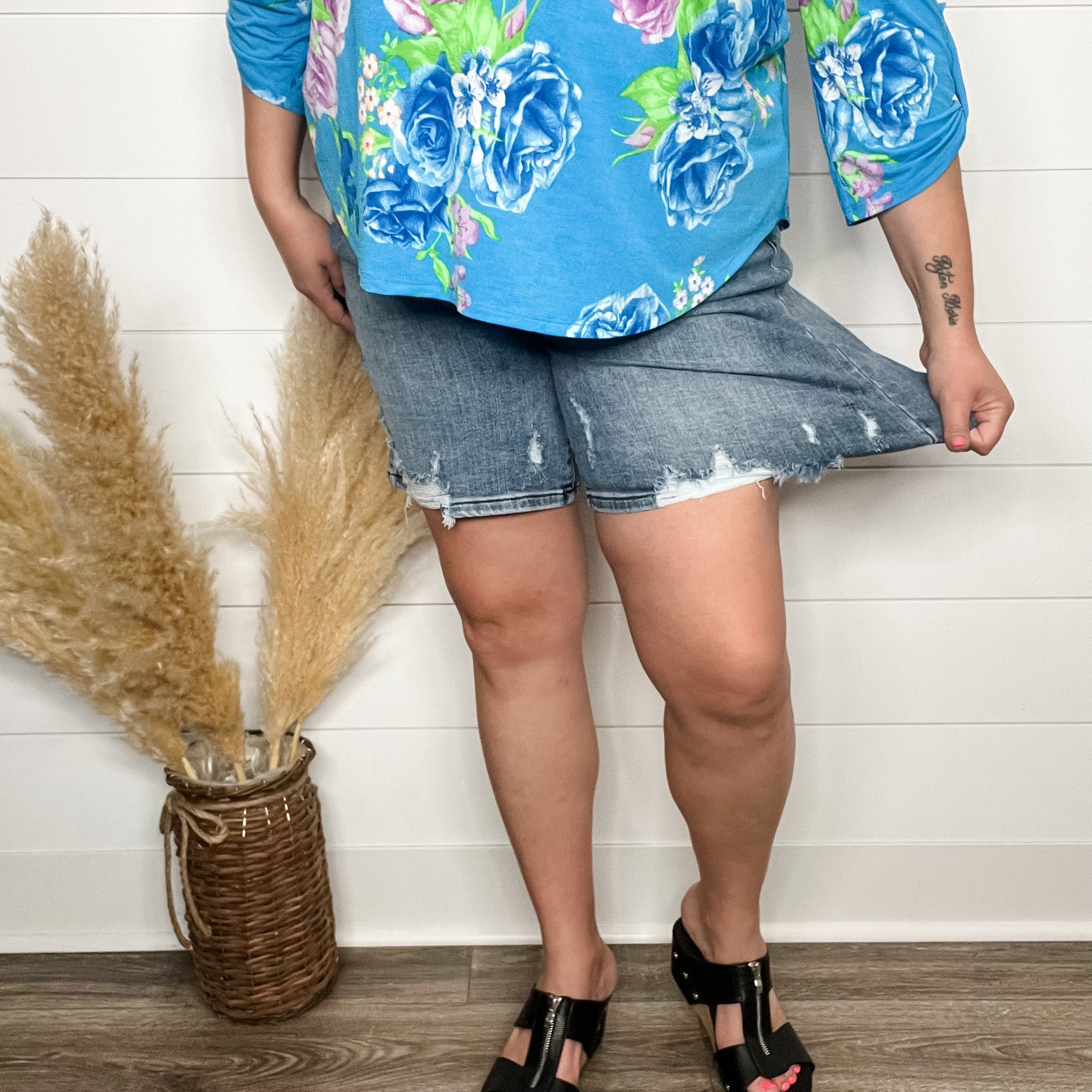 Judy Blue "Spunky Monkey" Destroyed Bermuda Shorts-Lola Monroe Boutique