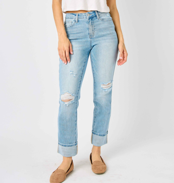 Judy Blue "Star Bright" Boyfriend Jeans-Lola Monroe Boutique