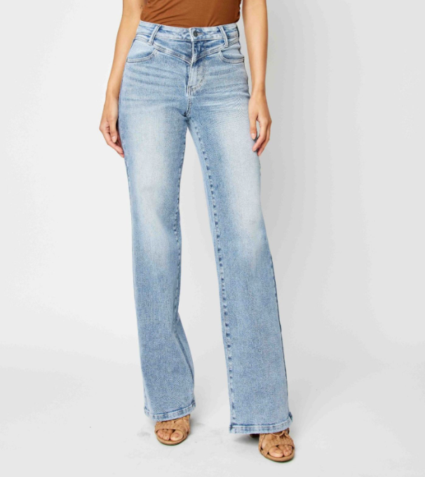 Judy Blue "Stoked" Yoke Front Straight Leg Jeans-Lola Monroe Boutique