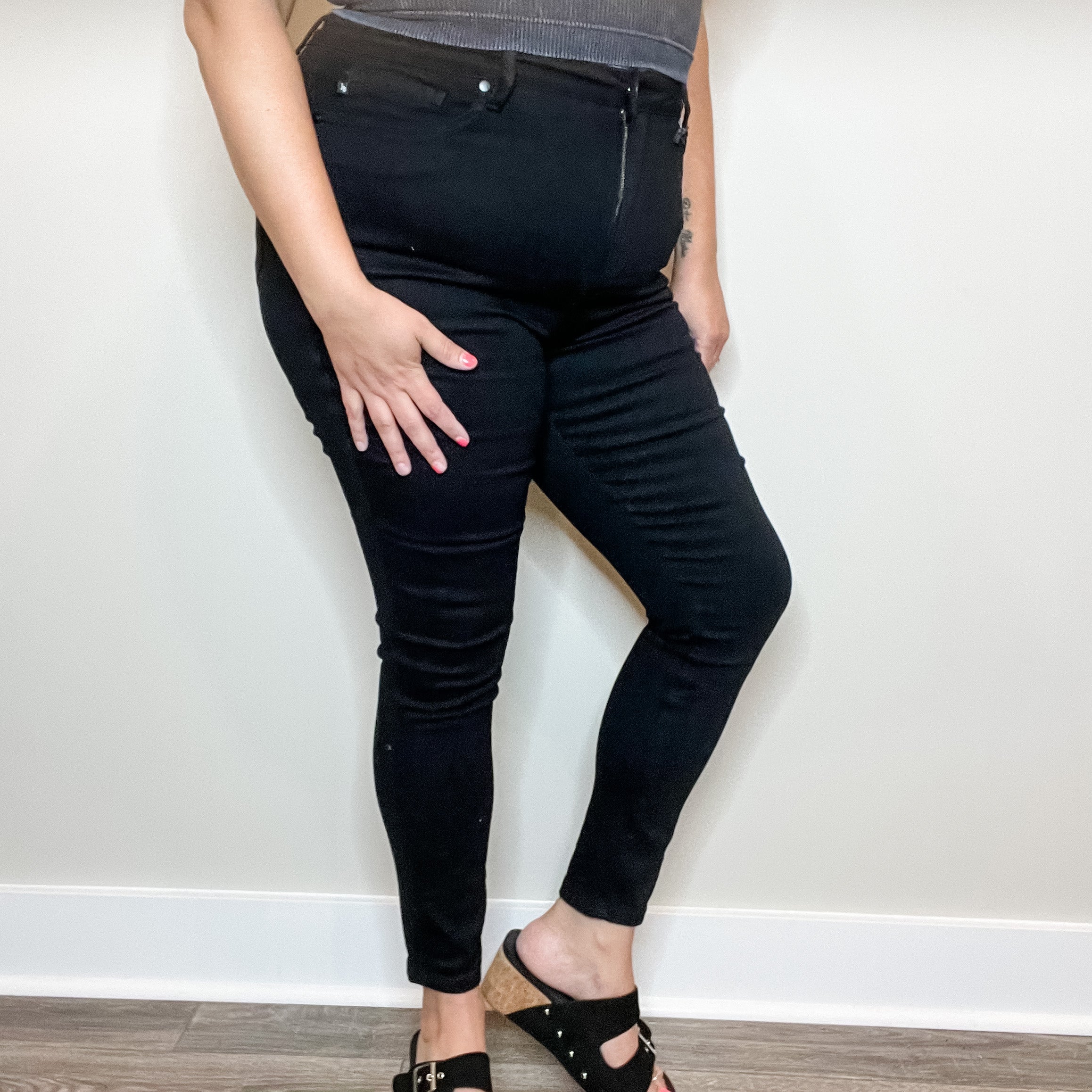 Judy Blue "Sweet Nothings" Tummy Control Black Skinny Jeans-Lola Monroe Boutique