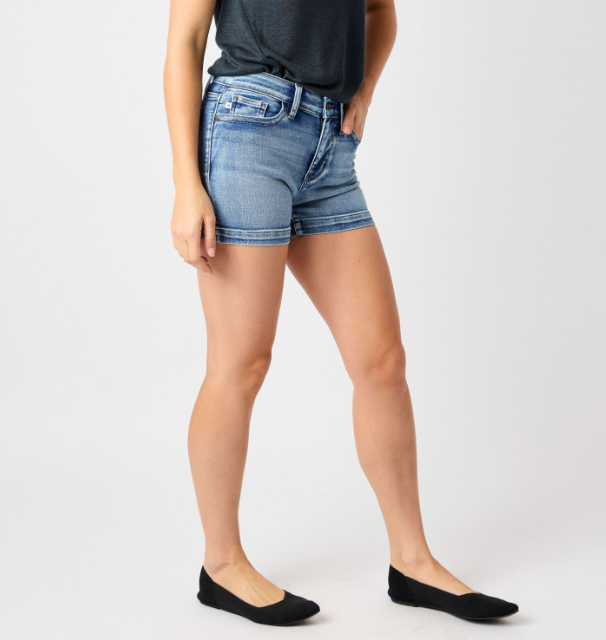 Judy Blue "Take A Peek" Button Pocket shorts-Lola Monroe Boutique