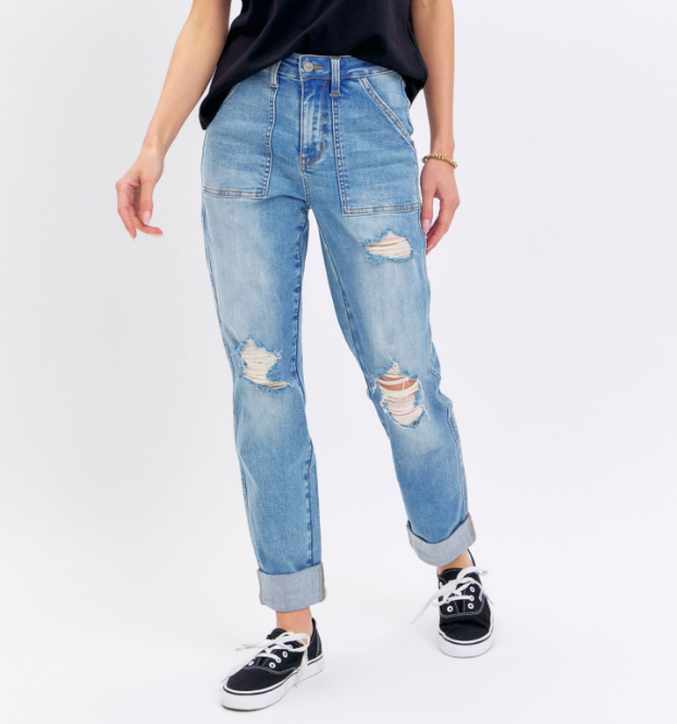 Judy Blue "The Most Wonderful" Patch Pocket Boyfriend Jeans