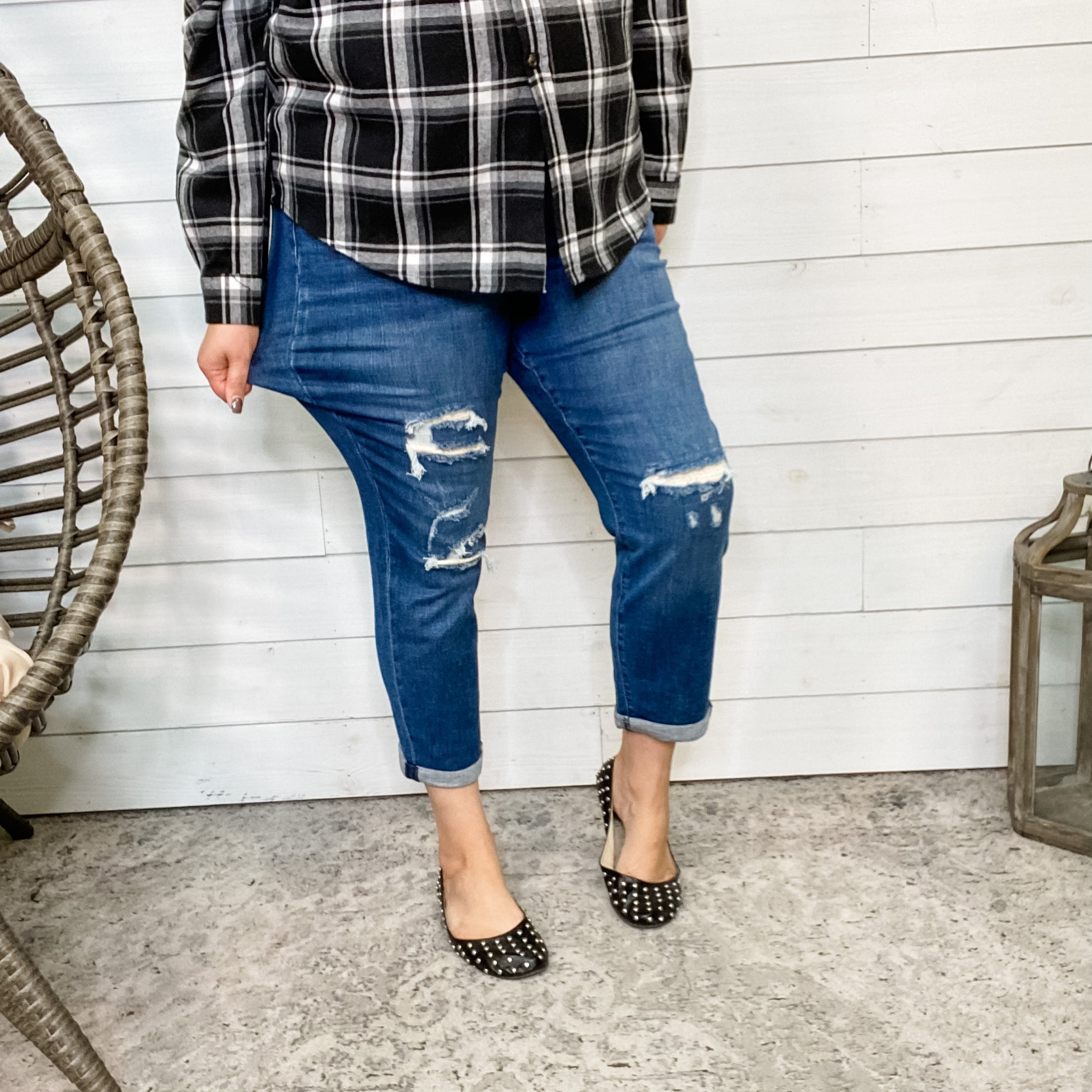 Judy Blue Thermal Patch Boyfriend Jeans-Lola Monroe Boutique