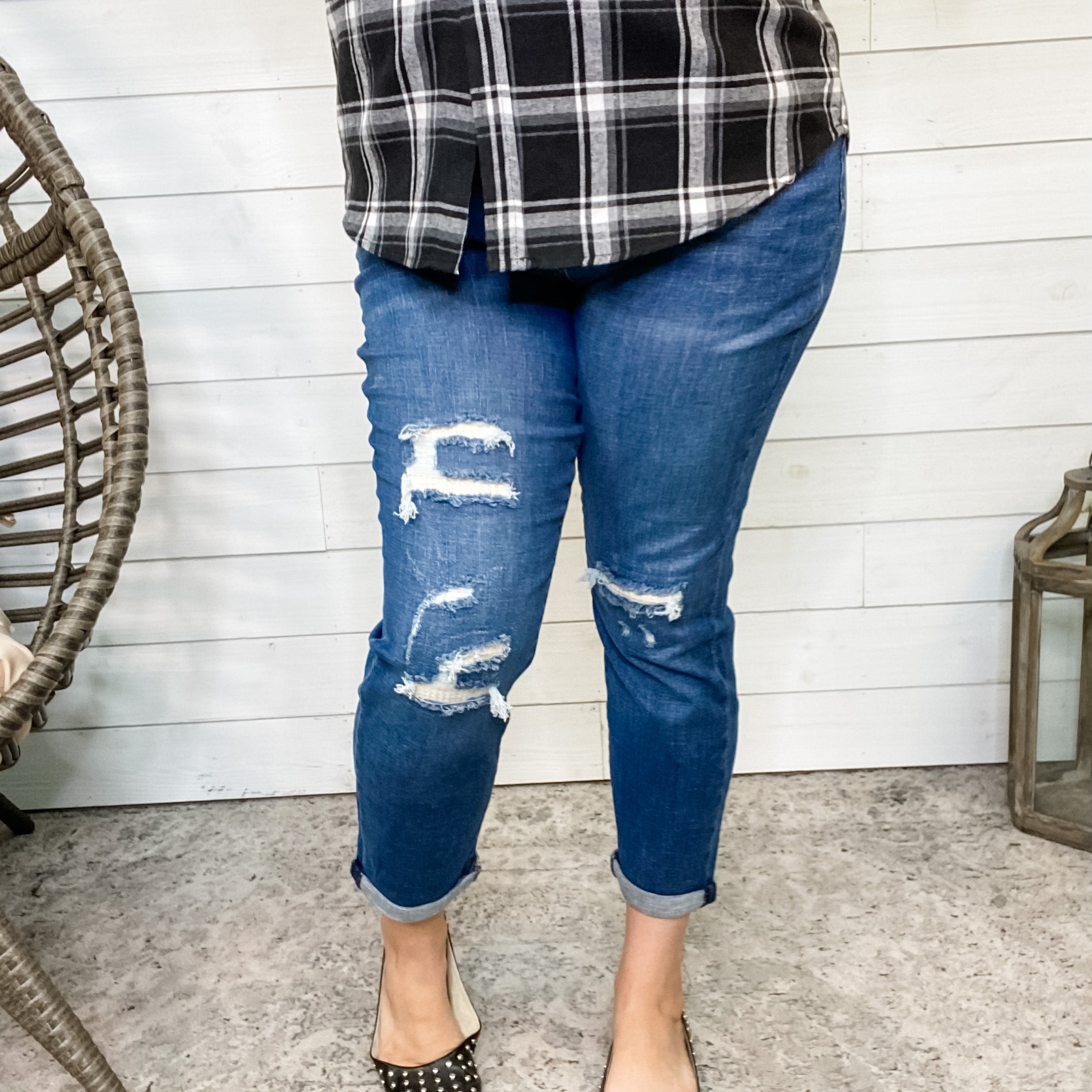 Judy Blue Thermal Patch Boyfriend Jeans-Lola Monroe Boutique