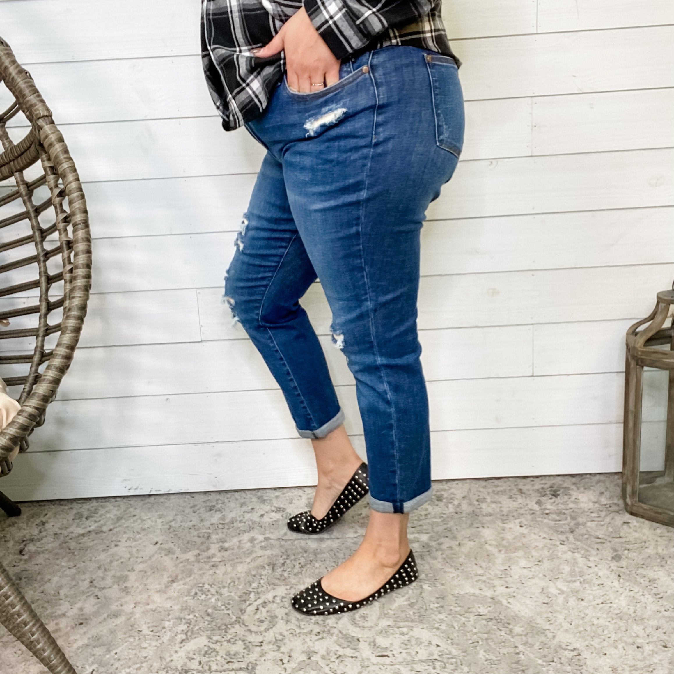 Judy Blue Thermal Patch Boyfriend Jeans-Lola Monroe Boutique