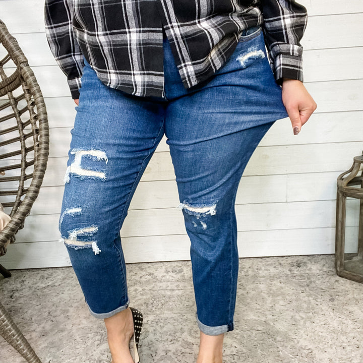 Judy Blue Thermal Patch Boyfriend Jeans