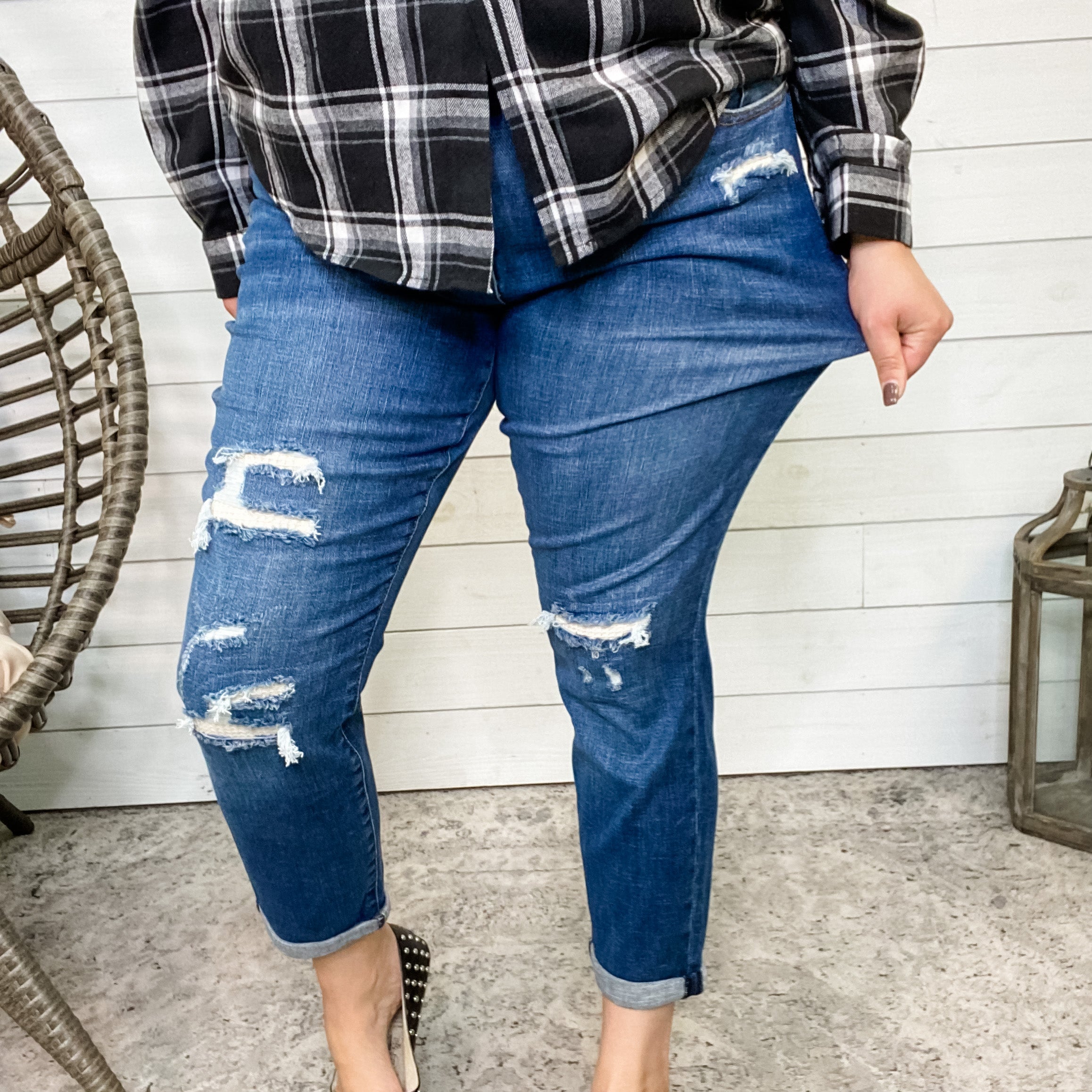 Judy Blue Thermal Patch Boyfriend Jeans-Lola Monroe Boutique