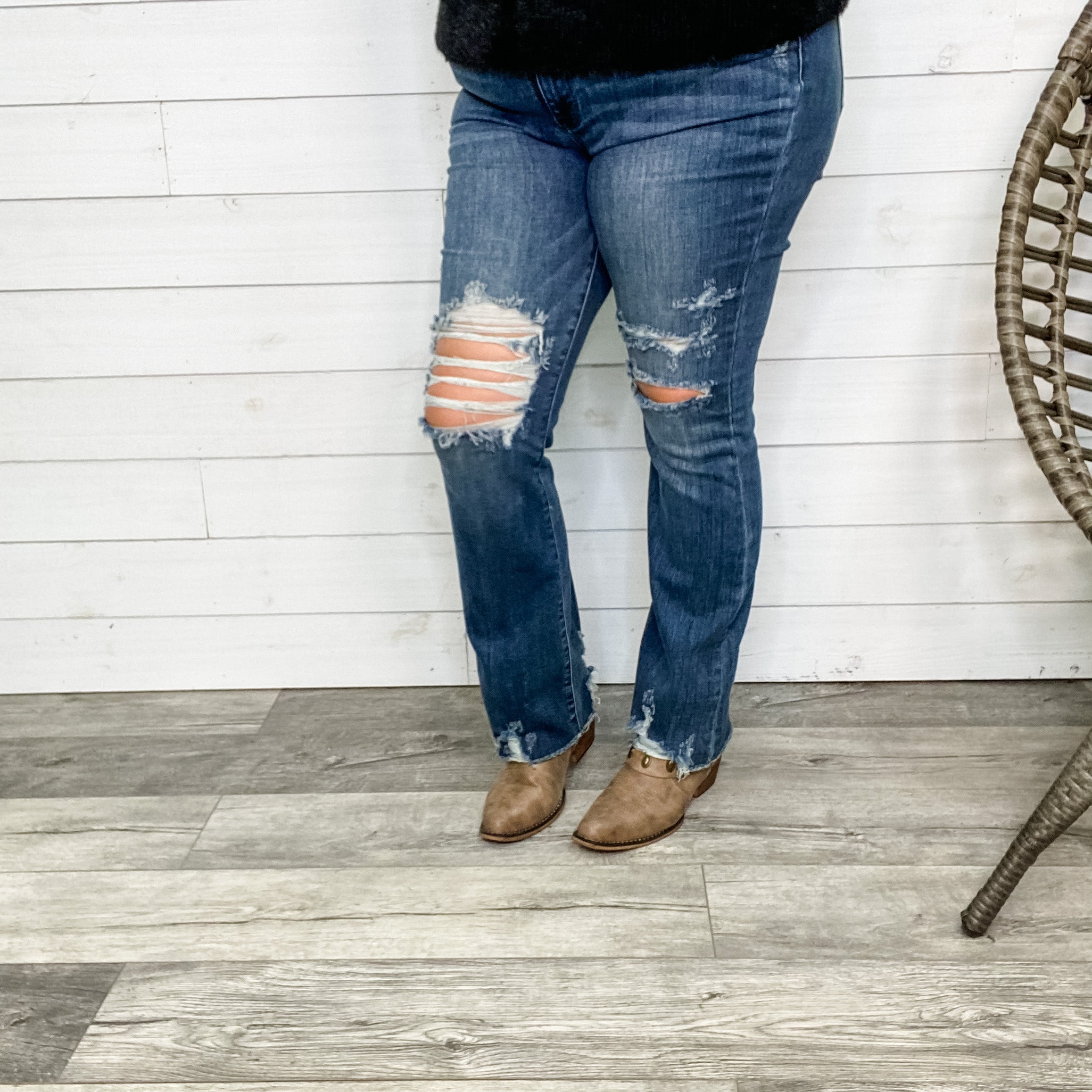 Judy Blue "Train Station" Distressed Bootcut Jeans-Lola Monroe Boutique