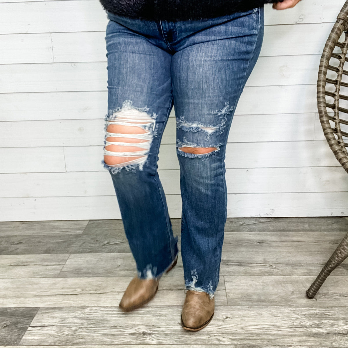 Judy Blue "Train Station" Distressed Bootcut Jeans-Lola Monroe Boutique