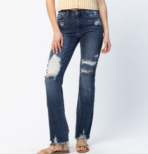Judy Blue "Train Station" Distressed Bootcut Jeans-Lola Monroe Boutique