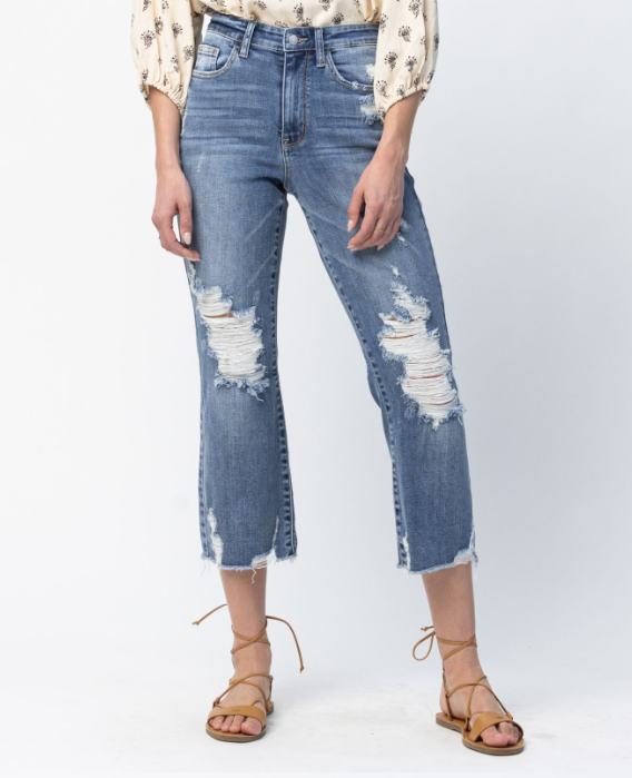 Judy Blue "Wide and Fun" Wide Leg Cropped Jeans-Lola Monroe Boutique