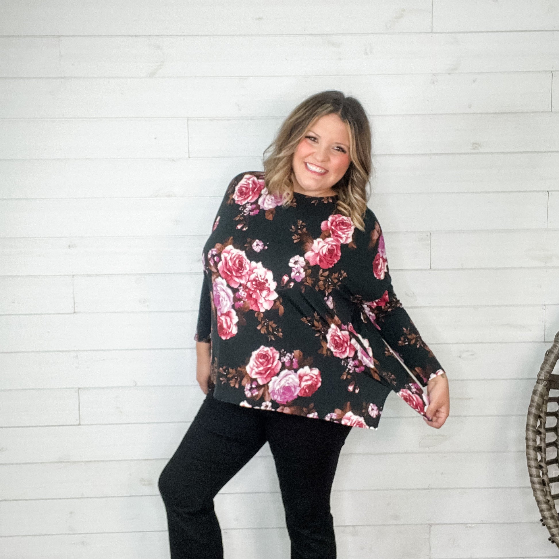 "July" 3/4 Sleeve Roundneck with Side Slits