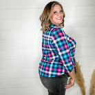 "Junction" Plaid Lizzy 3/4 Sleeve Split Neck-Lola Monroe Boutique