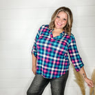 "Junction" Plaid Lizzy 3/4 Sleeve Split Neck-Lola Monroe Boutique