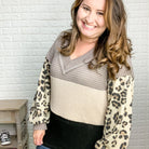 "Jungle Latte" Waffle Knit Color Block Long Sleeve Top-Lola Monroe Boutique