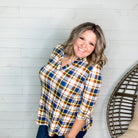 "Juniper" Plaid Lizzy 3/4 Sleeve Split Neck-Lola Monroe Boutique