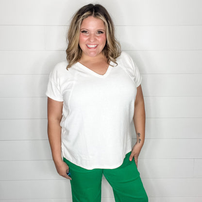 "Just Be You" Cap Sleeve U Neck Waffle Texture Tops (Ivory)