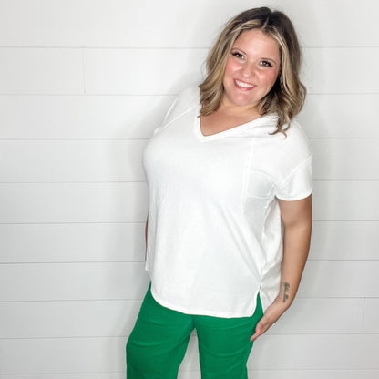 "Just Be You" Cap Sleeve U Neck Waffle Texture Tops (Ivory)