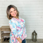 "Just Exhale" 3/4 Sleeve Floral V Neck Shark Bite Hem-Lola Monroe Boutique