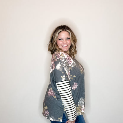 "Just Me" Long Sleeve Floral Body V Neck