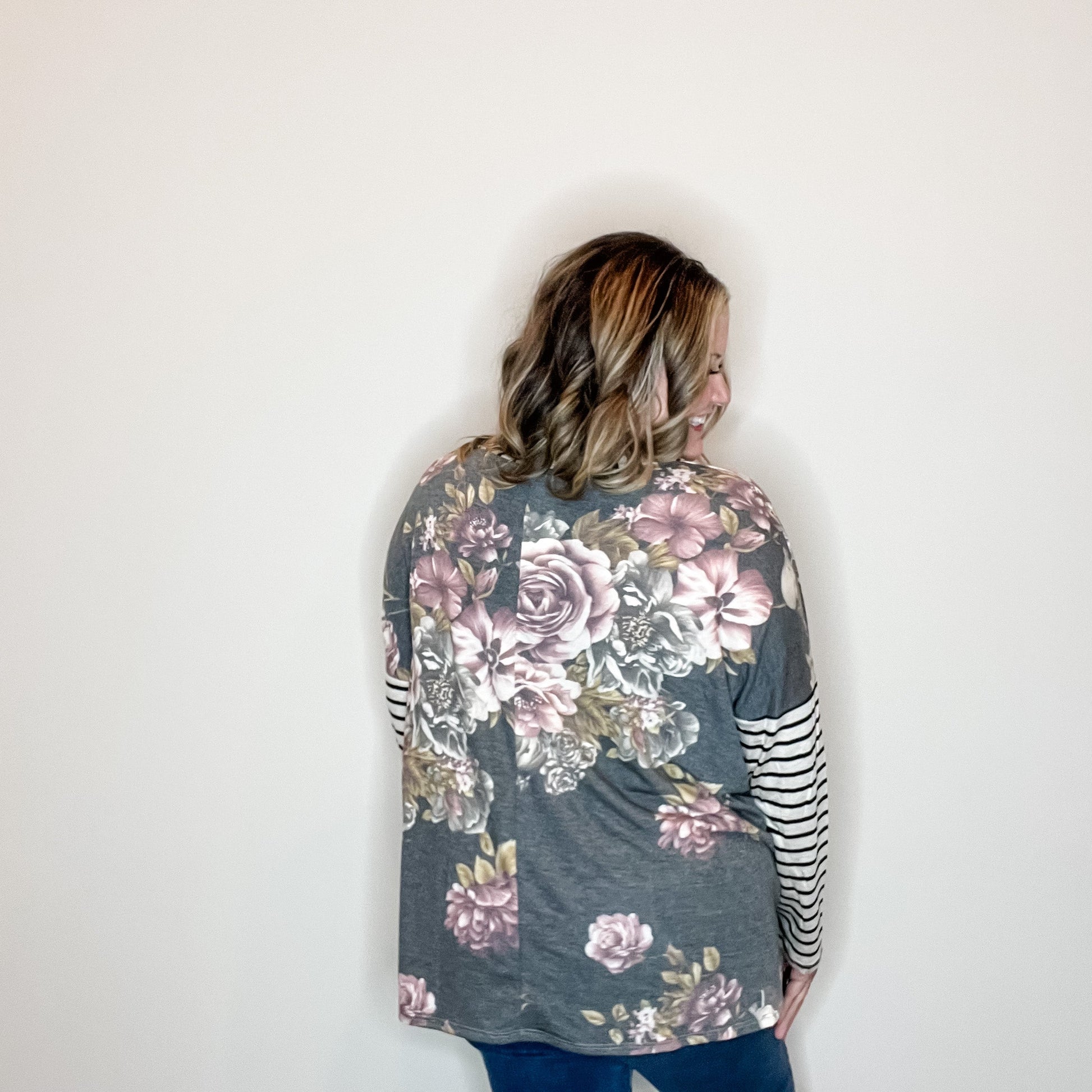 "Just Me" Long Sleeve Floral Body V Neck
