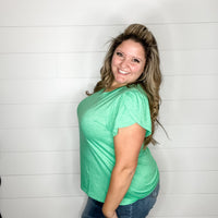 "Just The Beginning Chapter Two" Solid Tulip Sleeve V Neck (Green)-Lola Monroe Boutique
