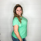 "Just The Beginning Chapter Two" Solid Tulip Sleeve V Neck (Green)-Lola Monroe Boutique