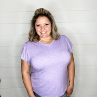 "Just The Beginning Chapter Two" Solid Tulip Sleeve V Neck (Lavender)