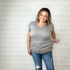 "Just The Beginning" Solid Tulip Sleeve V Neck (Grey)-Lola Monroe Boutique