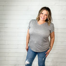 "Just The Beginning" Solid Tulip Sleeve V Neck (Grey)-Lola Monroe Boutique