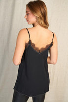 "Kaia" Lace Accent Adjustable Strap Cami (Black)-Lola Monroe Boutique