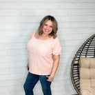 "Karma" Boho Peasant Short Sleeve Top (Blush)-Lola Monroe Boutique