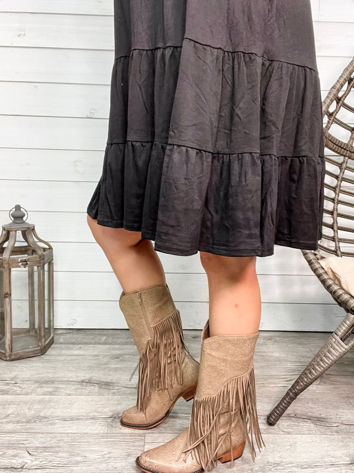 "Kaylee" Floral Embosed Boot with Fringe Detail Side Zipper (Taupe)-Lola Monroe Boutique