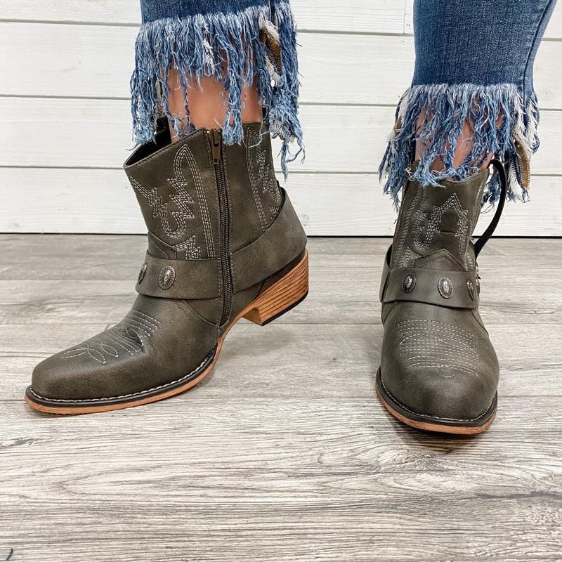 "Kaylee" Western Style Bootie (Charcoal)-Lola Monroe Boutique
