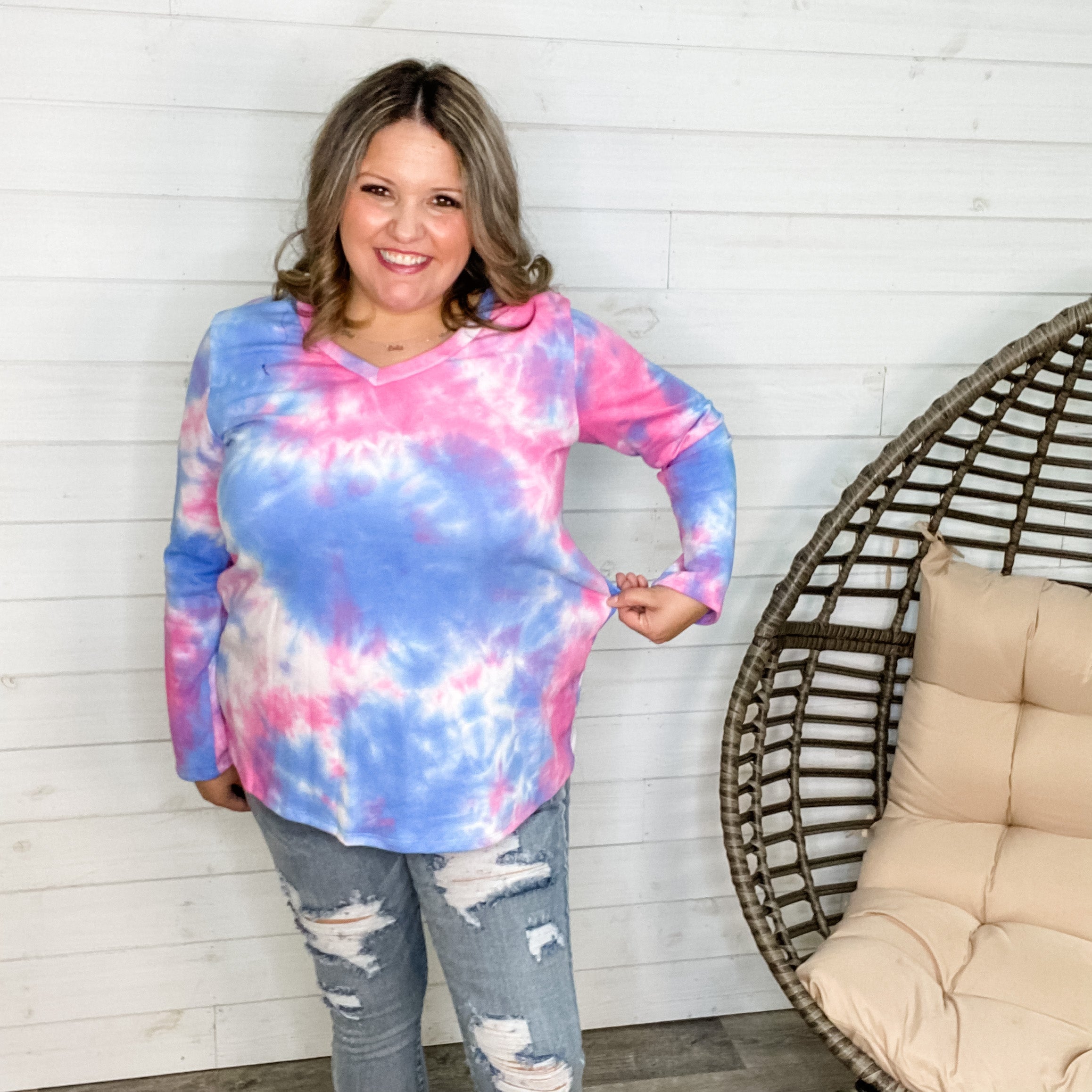 "Keegan" Long Sleeve Tie Dye V Neck-Lola Monroe Boutique