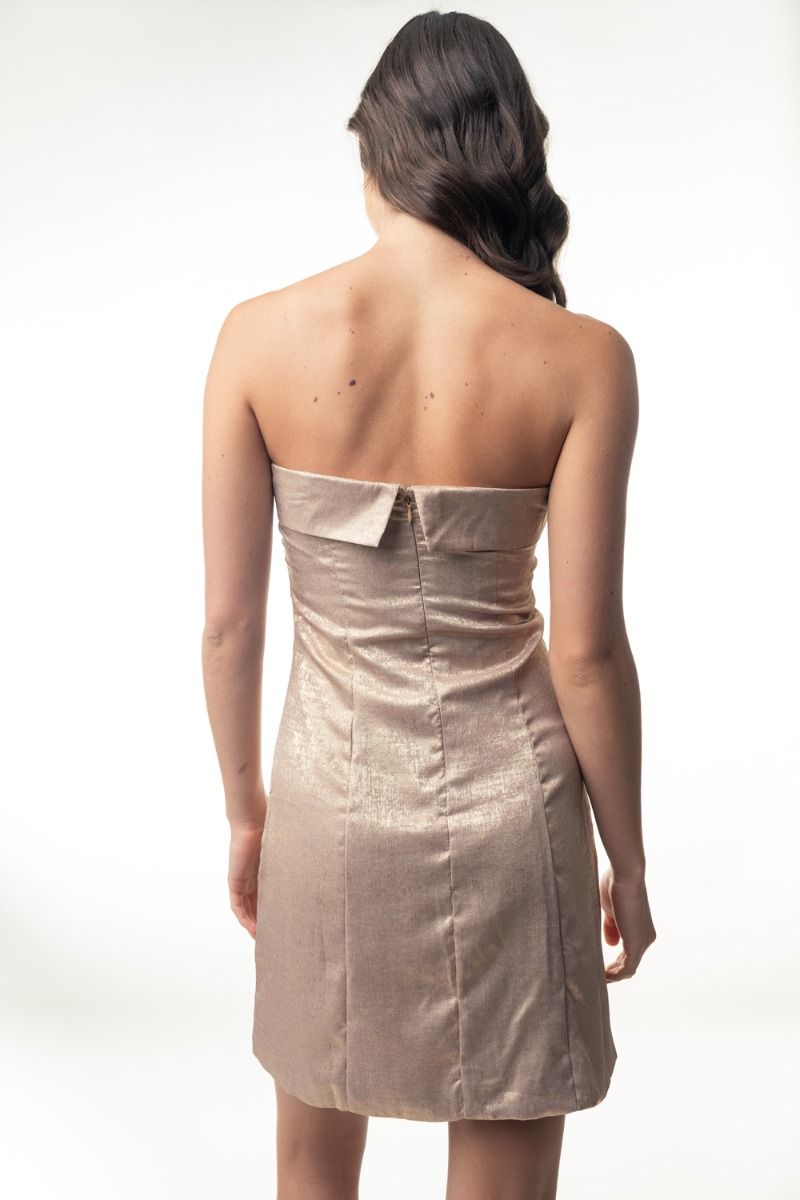 "Keep Golden" Strapless Dress with Side Slit-Lola Monroe Boutique