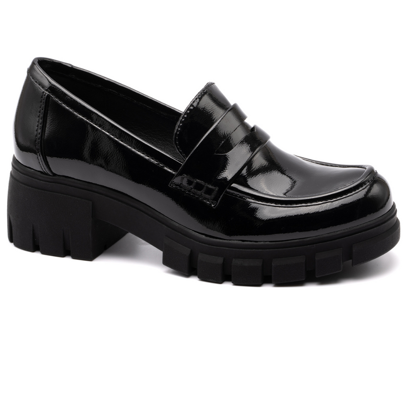 "Keeper" Block Heel Loafer (Black Patent)-Lola Monroe Boutique