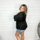 "Kelce" V Neck Dolman Style with Empire Detail (Black)-Lola Monroe Boutique