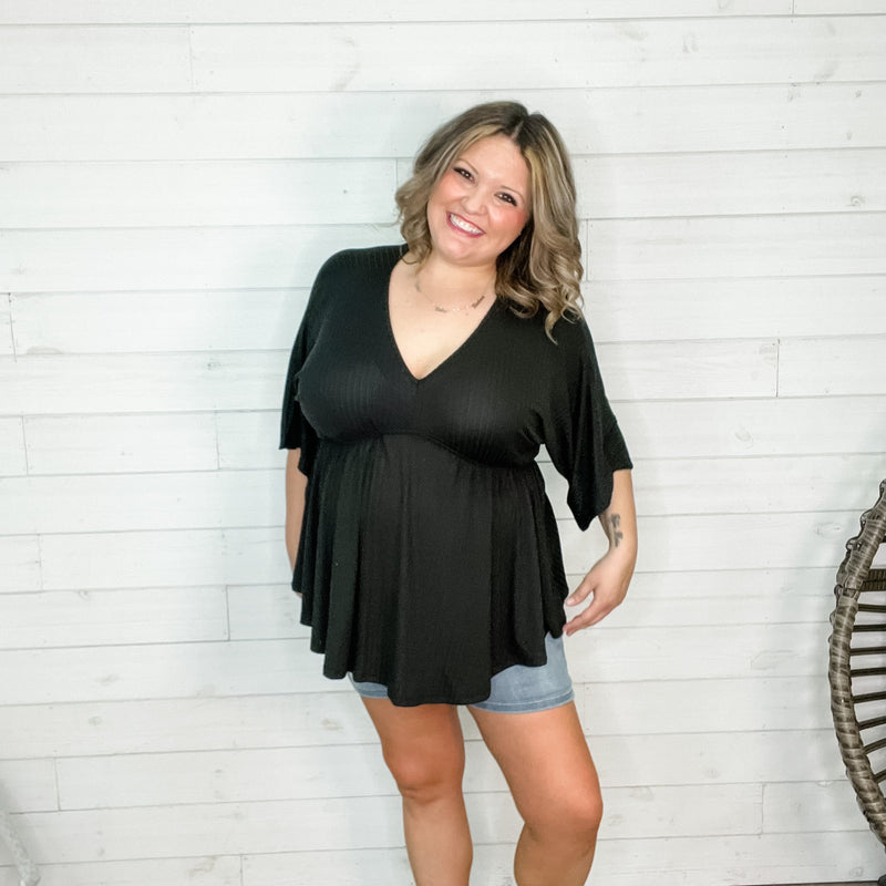 "Kelce" V Neck Dolman Style with Empire Detail (Black)-Lola Monroe Boutique