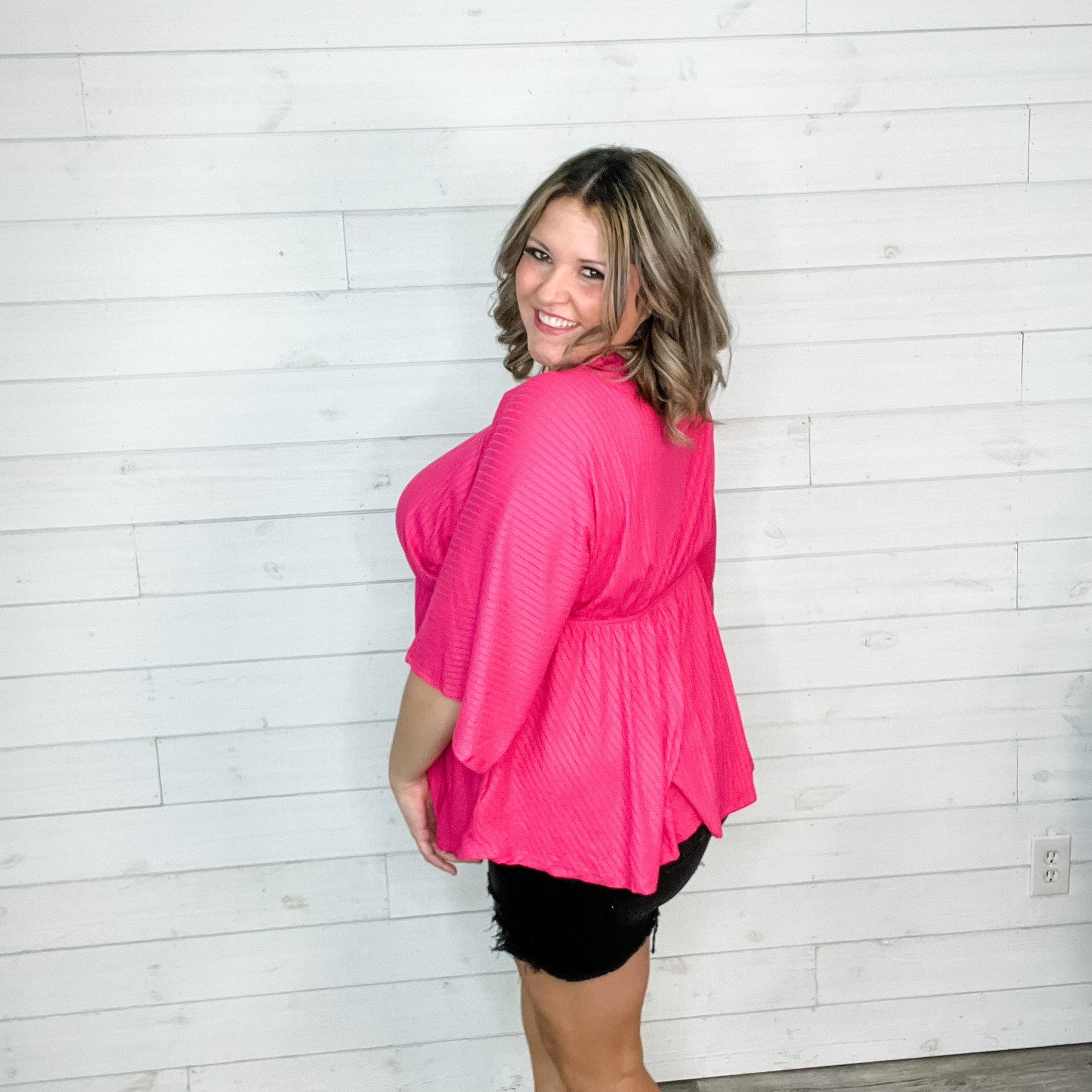 "Kelce" V Neck Dolman Style with Empire Detail (Pink)-Lola Monroe Boutique