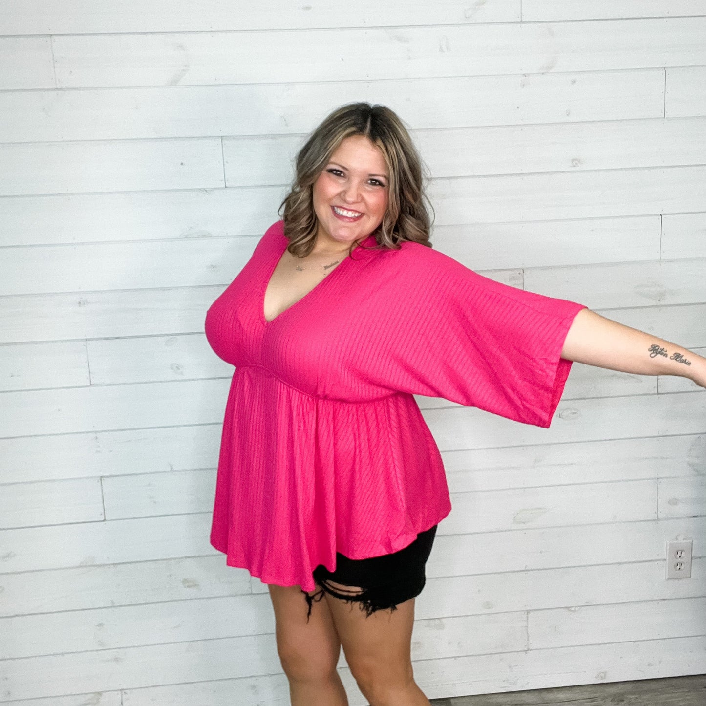 "Kelce" V Neck Dolman Style with Empire Detail (Pink)-Lola Monroe Boutique