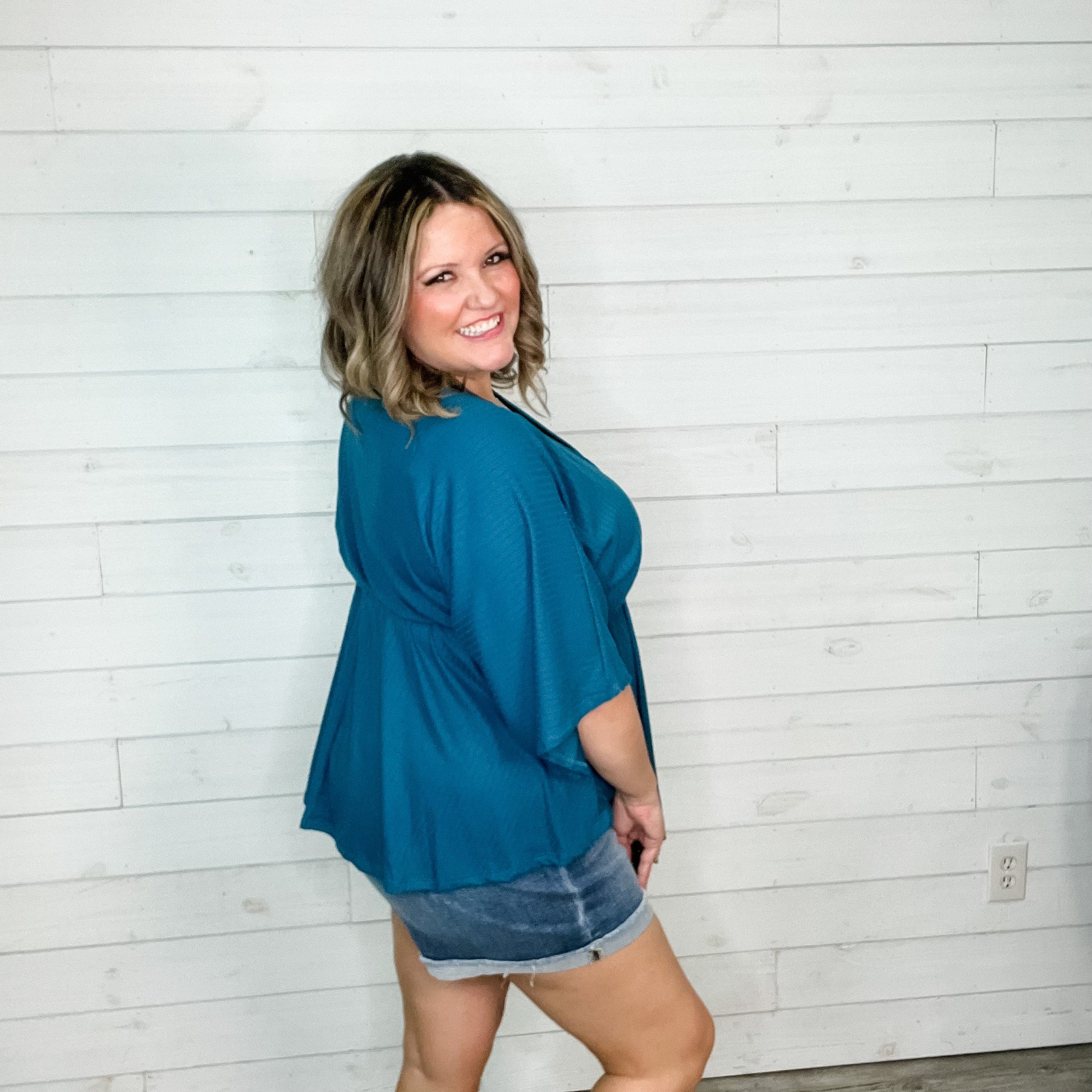 "Kelce" V Neck Dolman Style with Empire Detail (Teal)